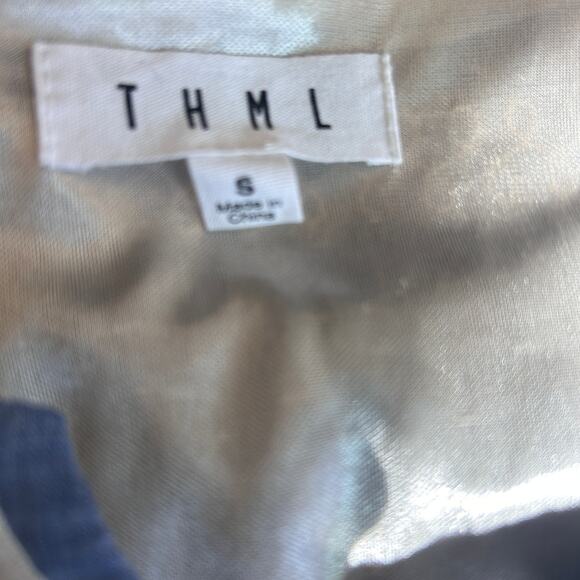 THML Blue Chambray Embroidered V-Neck Boho Mini Shift Dress Womens Size Small - Picture 7 of 8